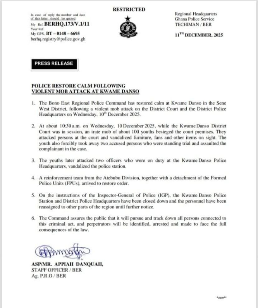 Police vow to hunt down perpetrators of Kwame Danso court, police station attack