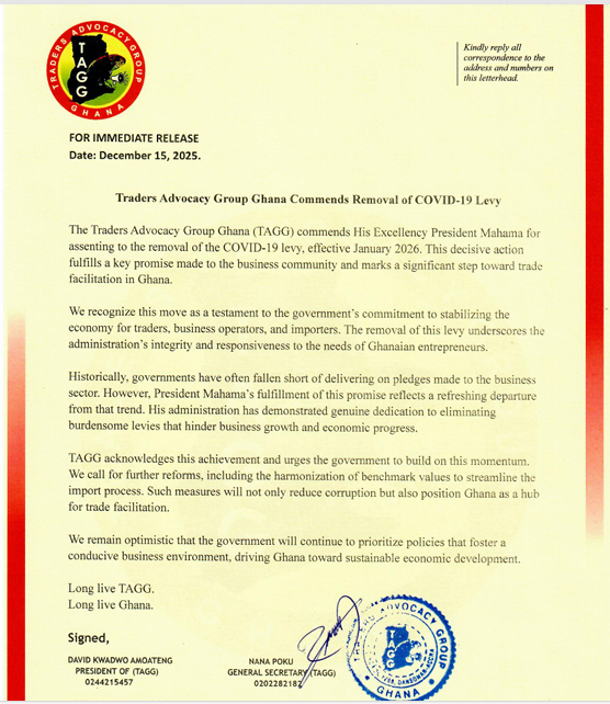 TAGG hails government for scrapping COVID-19 levy