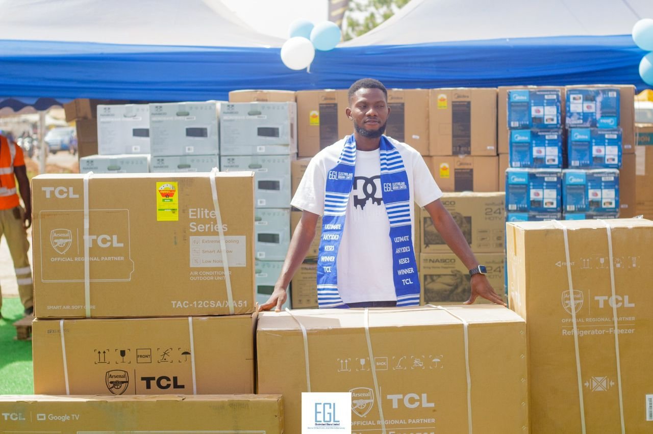Mahamud Iddi wins TCL Electronics worth GH¢100,000 in EGL’s Akye3de3 Kese3 Promotion Mahamud Iddi wins TCL Electronics worth GH¢100,000 in EGL’s Akye3de3 Kese3 Promotion