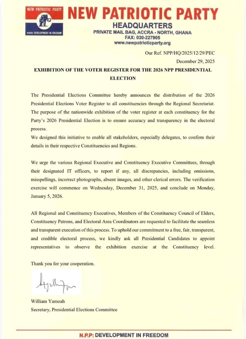 NPP begins nationwide exhibition of voter register for 2026 presidential primaries