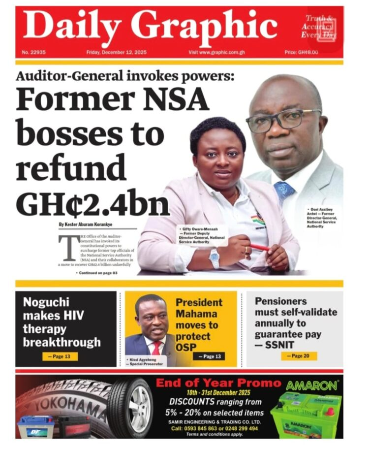 Today's Front pages: Friday, December 12, 2025