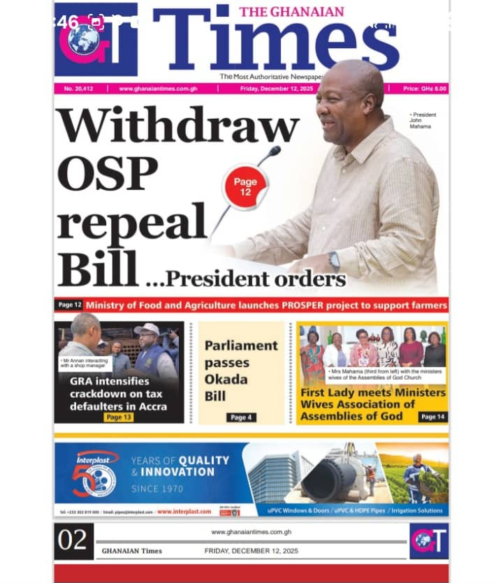 Today's Front pages: Friday, December 12, 2025