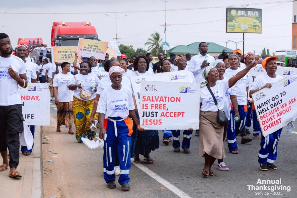 Jospong Group braves morning rains to win souls for Christ