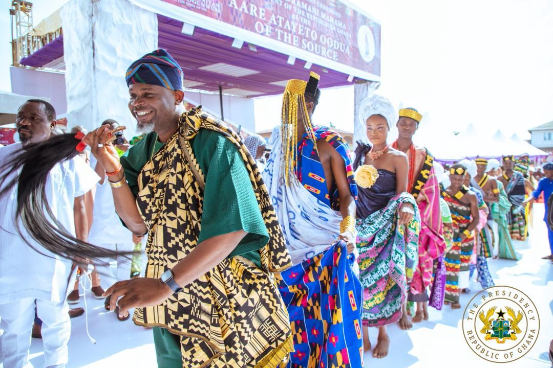 Photos: Ooni of Ife confers prestigious Yoruba title on President Mahama in Nigeria