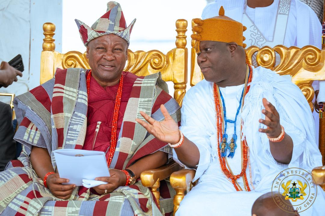 Photos: Ooni of Ife confers prestigious Yoruba title on President Mahama in Nigeria