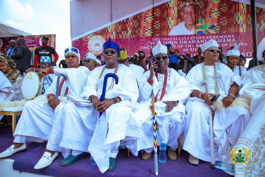 Photos: Ooni of Ife confers prestigious Yoruba title on President Mahama in Nigeria