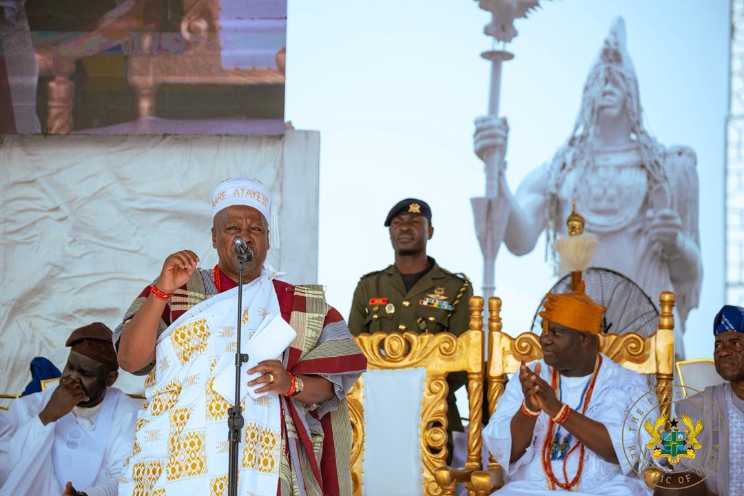 Photos: Ooni of Ife confers prestigious Yoruba title on President Mahama in Nigeria