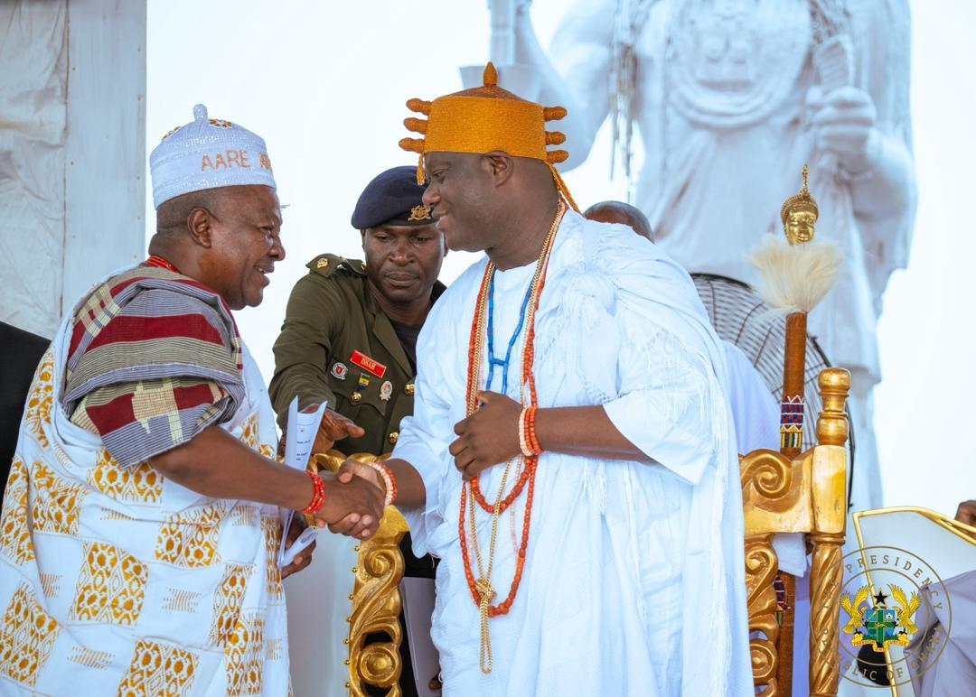 Photos: Ooni of Ife confers prestigious Yoruba title on President Mahama in Nigeria