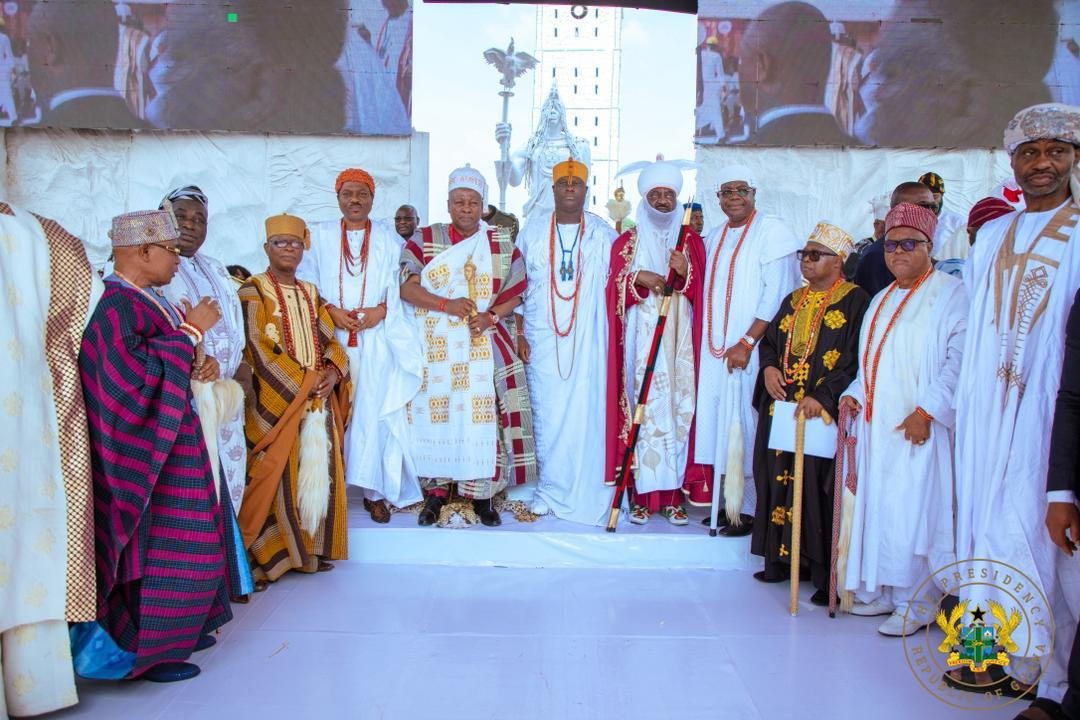 Photos: Ooni of Ife confers prestigious Yoruba title on President Mahama in Nigeria
