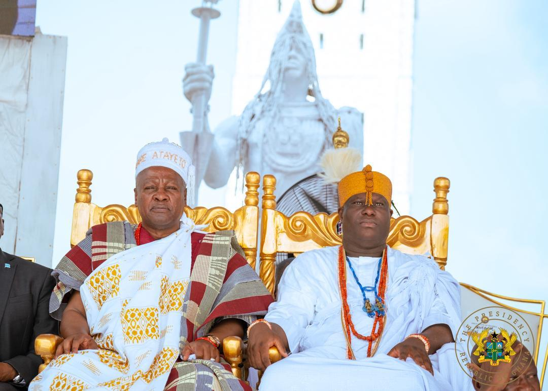Photos: Ooni of Ife confers prestigious Yoruba title on President Mahama in Nigeria