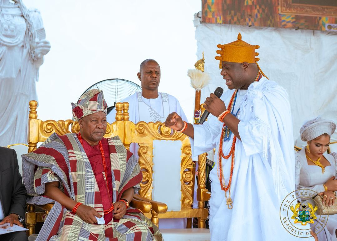Photos: Ooni of Ife confers prestigious Yoruba title on President Mahama in Nigeria