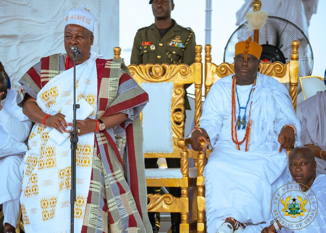Photos: Ooni of Ife confers prestigious Yoruba title on President Mahama in Nigeria