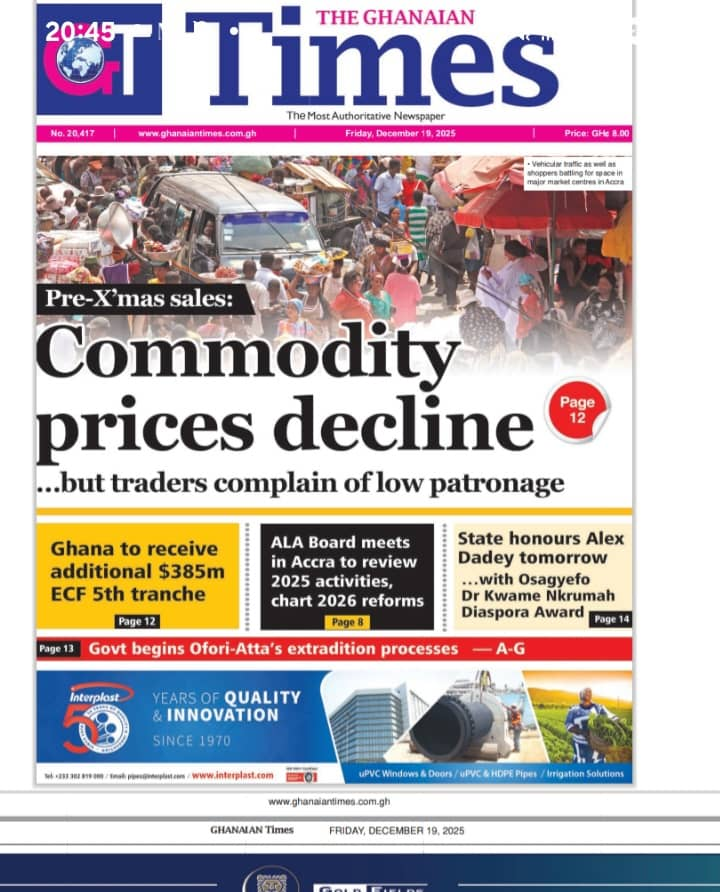 Today's Front pages : Tuesday, December 19, 2025