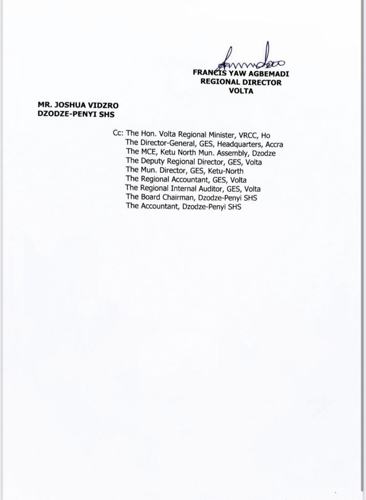 GES directs Dzodze-Penyi SHS Headmaster to step aside over alleged sexual misconduct