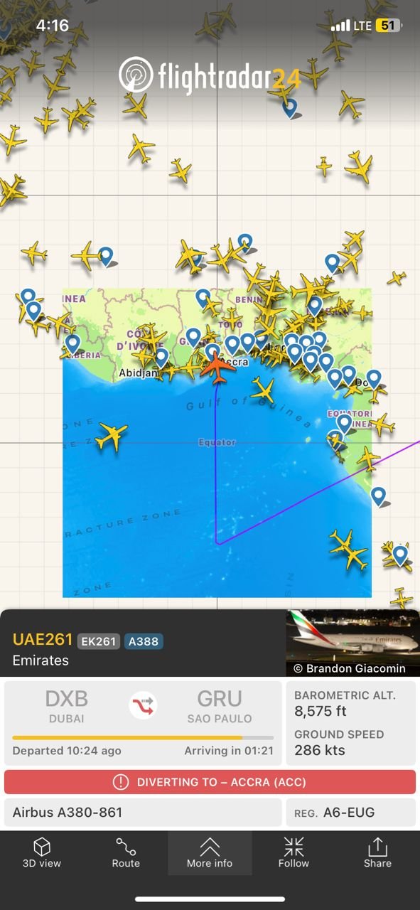 Emirates A380 diverts to Accra amid smoke alert in cargo hold