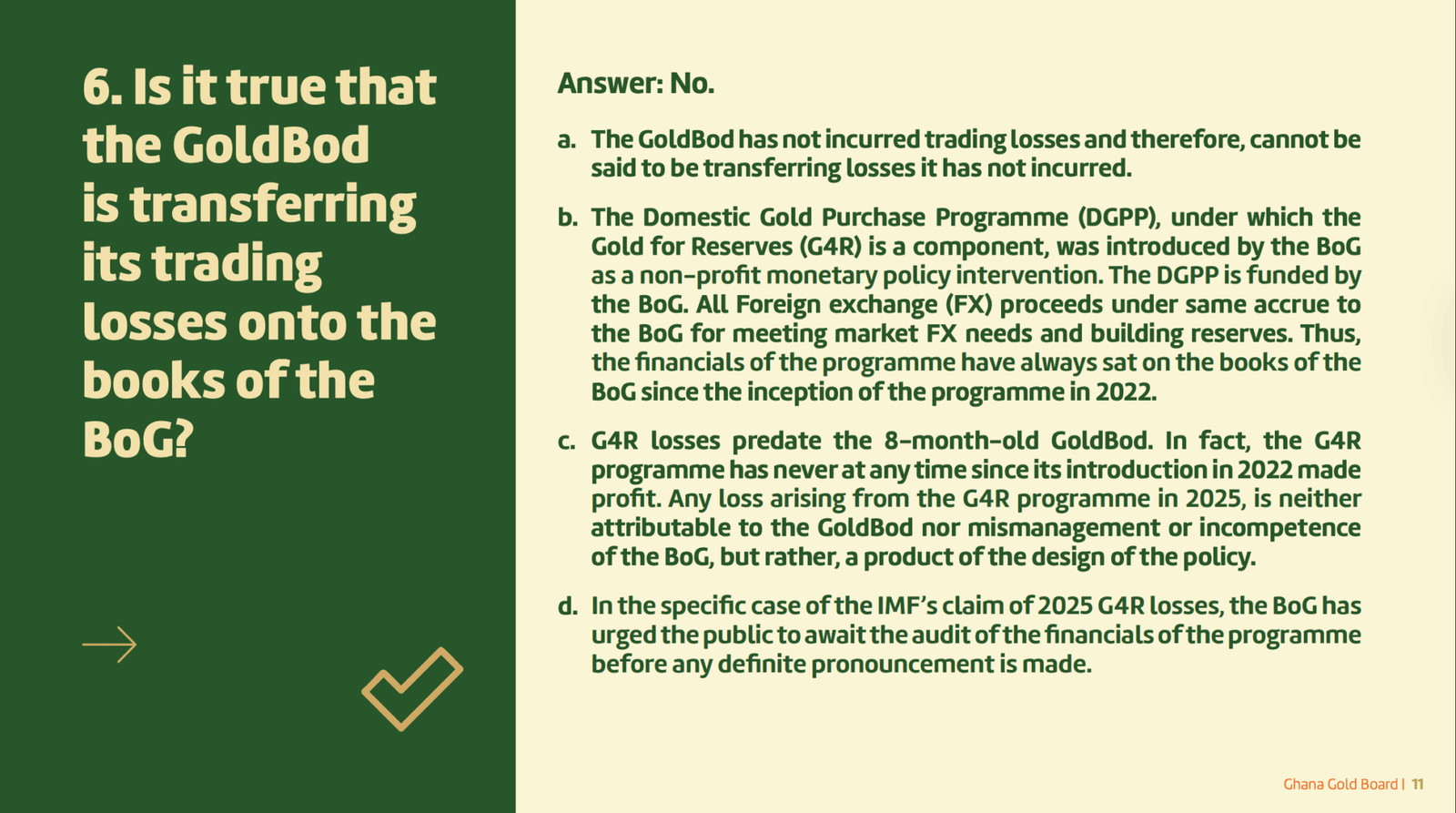 GoldBod denies incurring trading losses, clarifies role in BoG programme