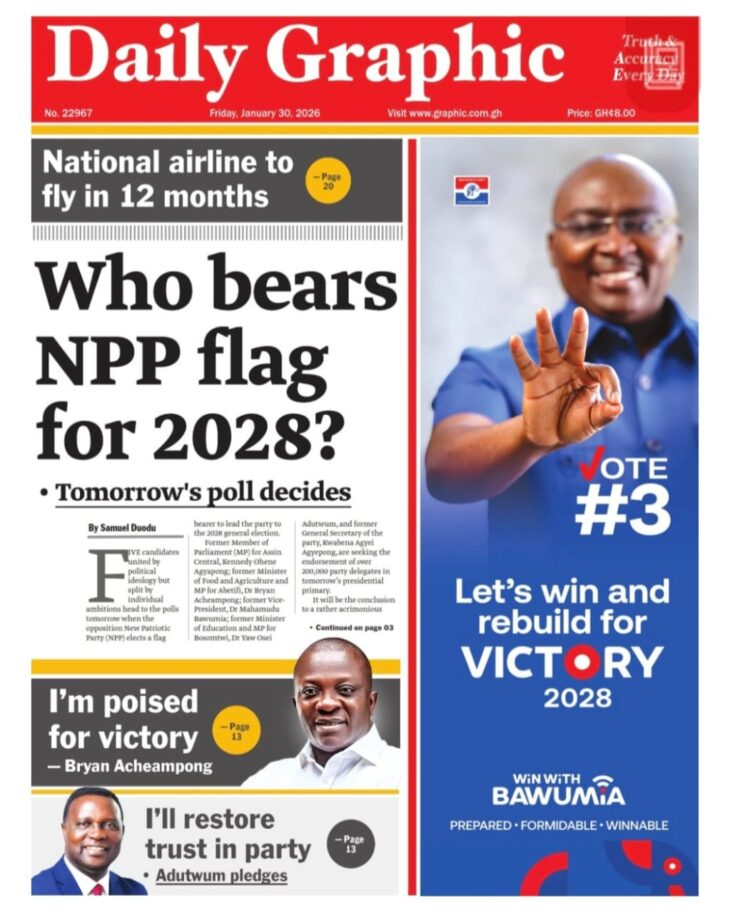 Today's Front pages : Friday, January 30, 2026