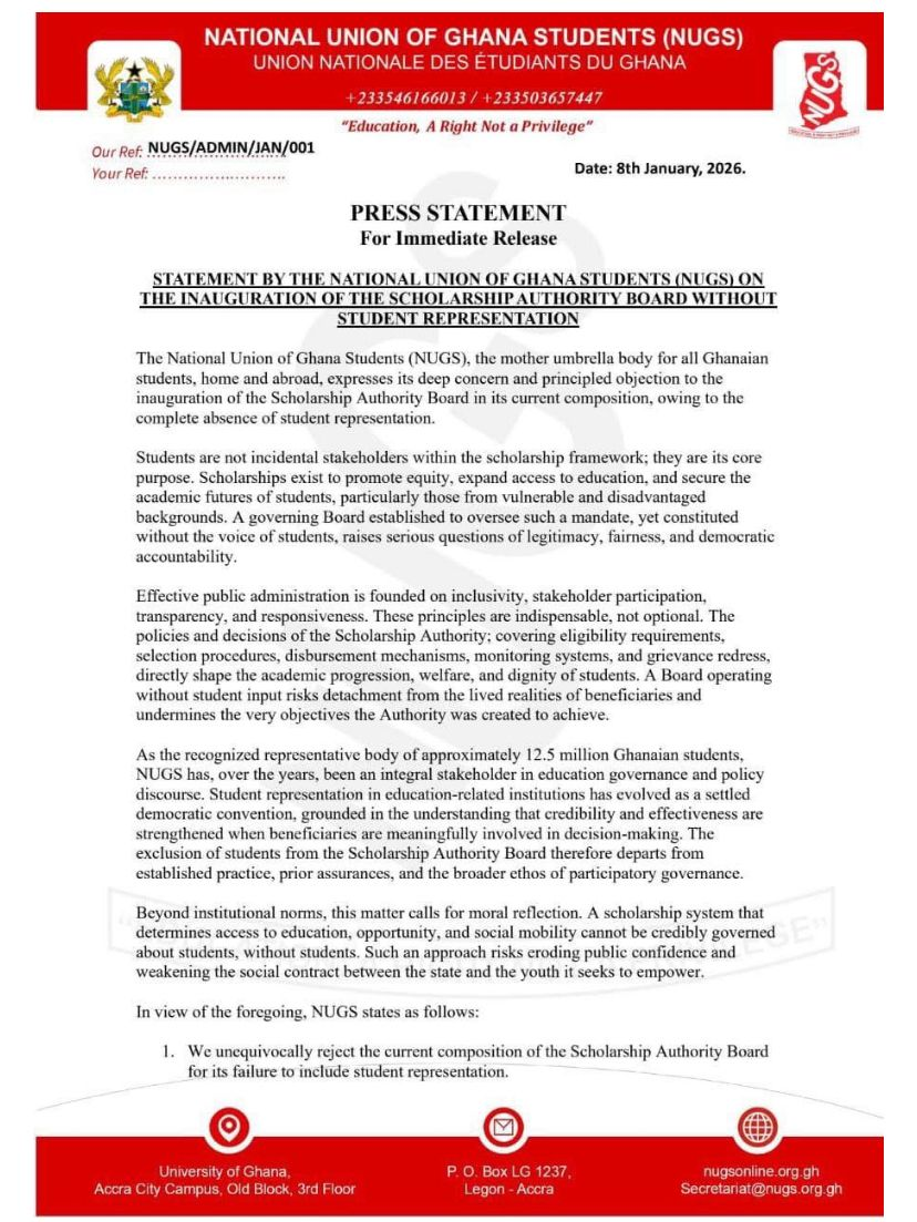 NUGS demands student representation on Scholarship Authority Board