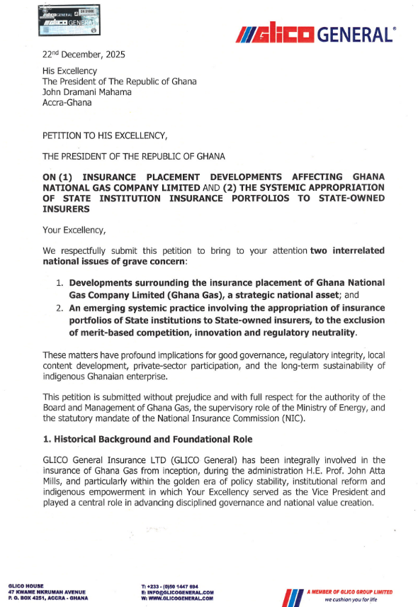 GLICO General petitions Mahama over insurance industry concerns