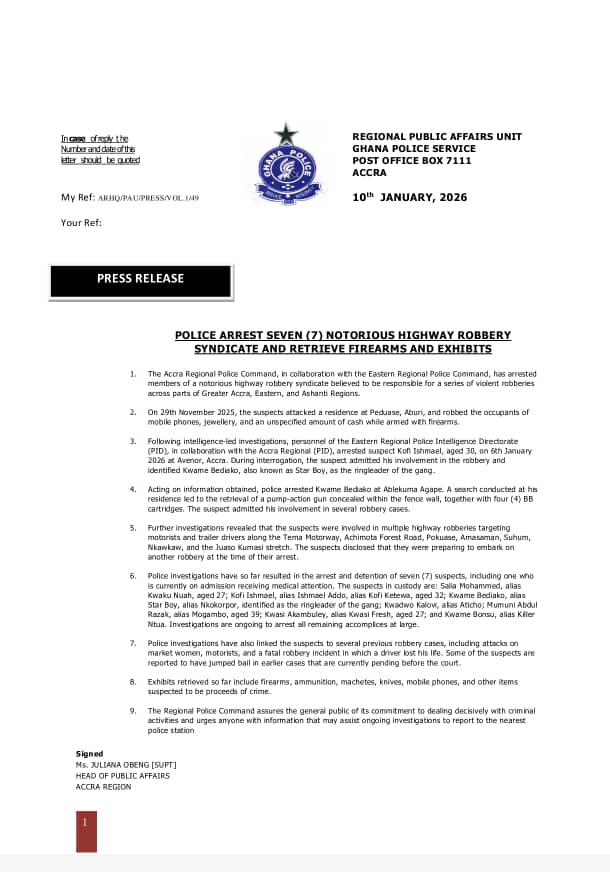 7 highway robbers arrested in crackdown