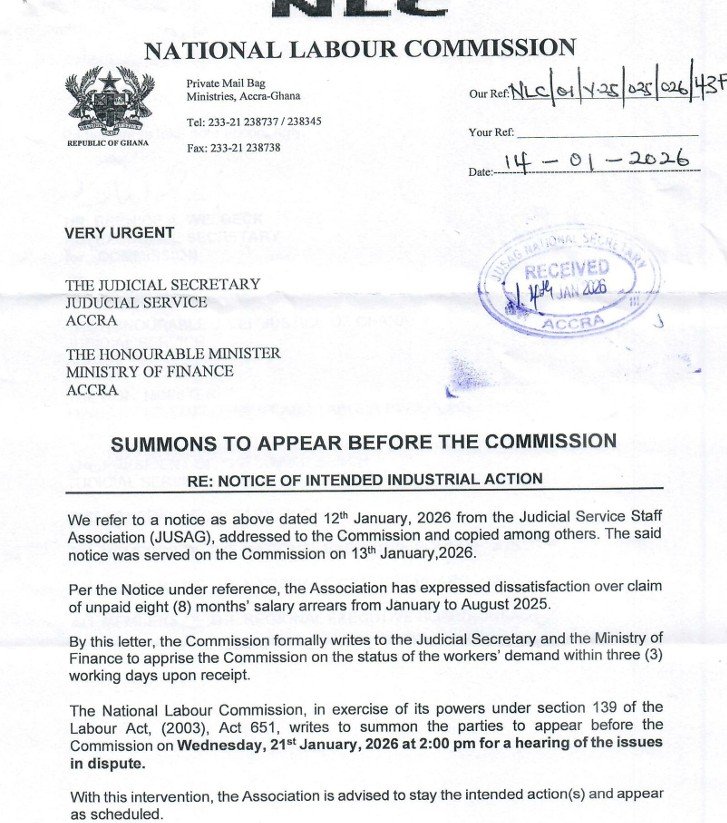 NLC summons Finance ministry, Judicial service over JUSAG’s 8-month salary arrears