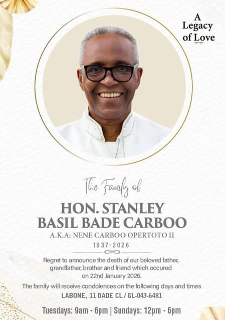 Obituary: Hon. Stanley Basil Bade Carboo Obituary: Hon. Stanley Basil Bade Carboo