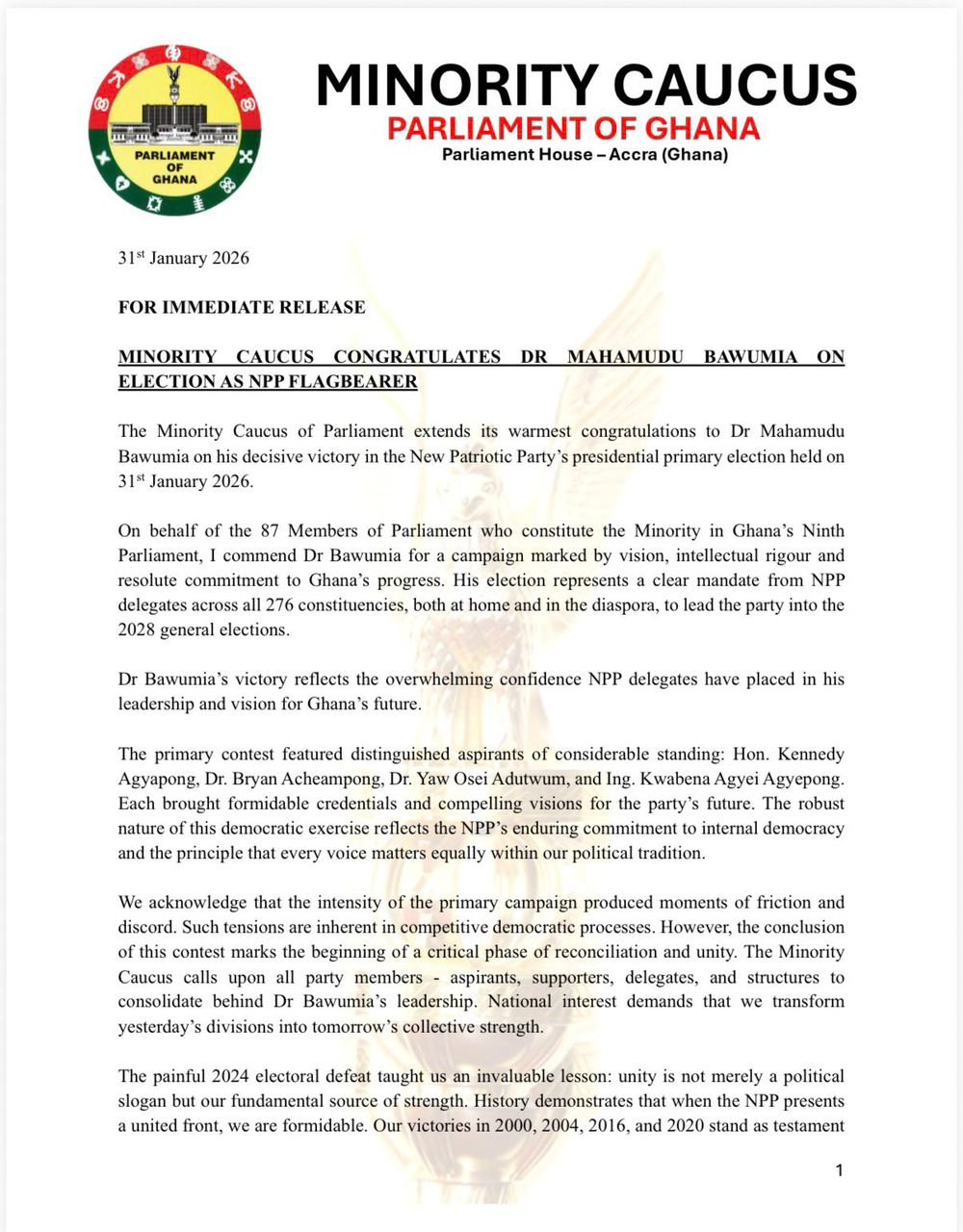 Unity, not slogans, will return NPP to power – Minority