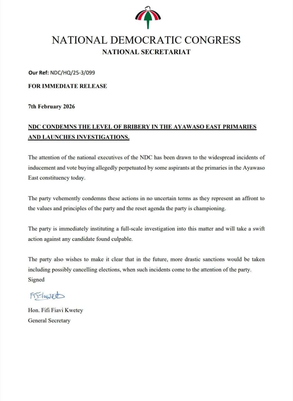NDC condemns vote-buying in Ayawaso East primaries, launches investigation