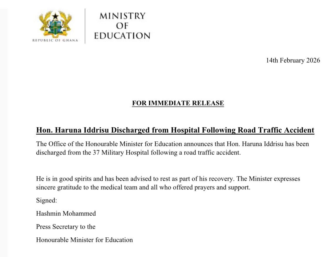 Haruna Iddrisu discharged after road traffic accident