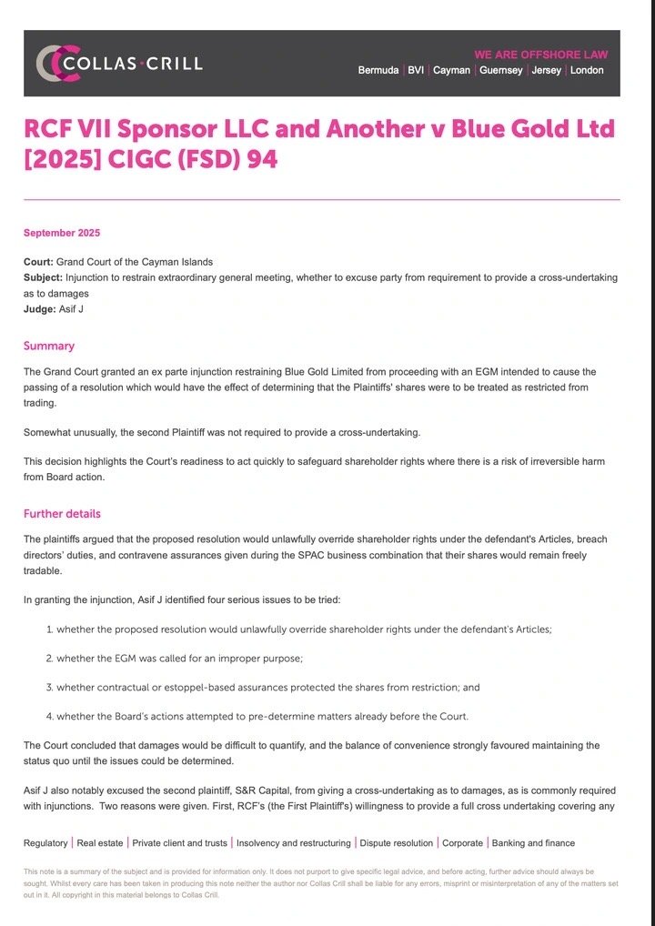 Court blocks Blue Gold move as investors fight alleged plot to strip shareholder rights Court blocks Blue Gold move as investors fight alleged plot to strip shareholder rights