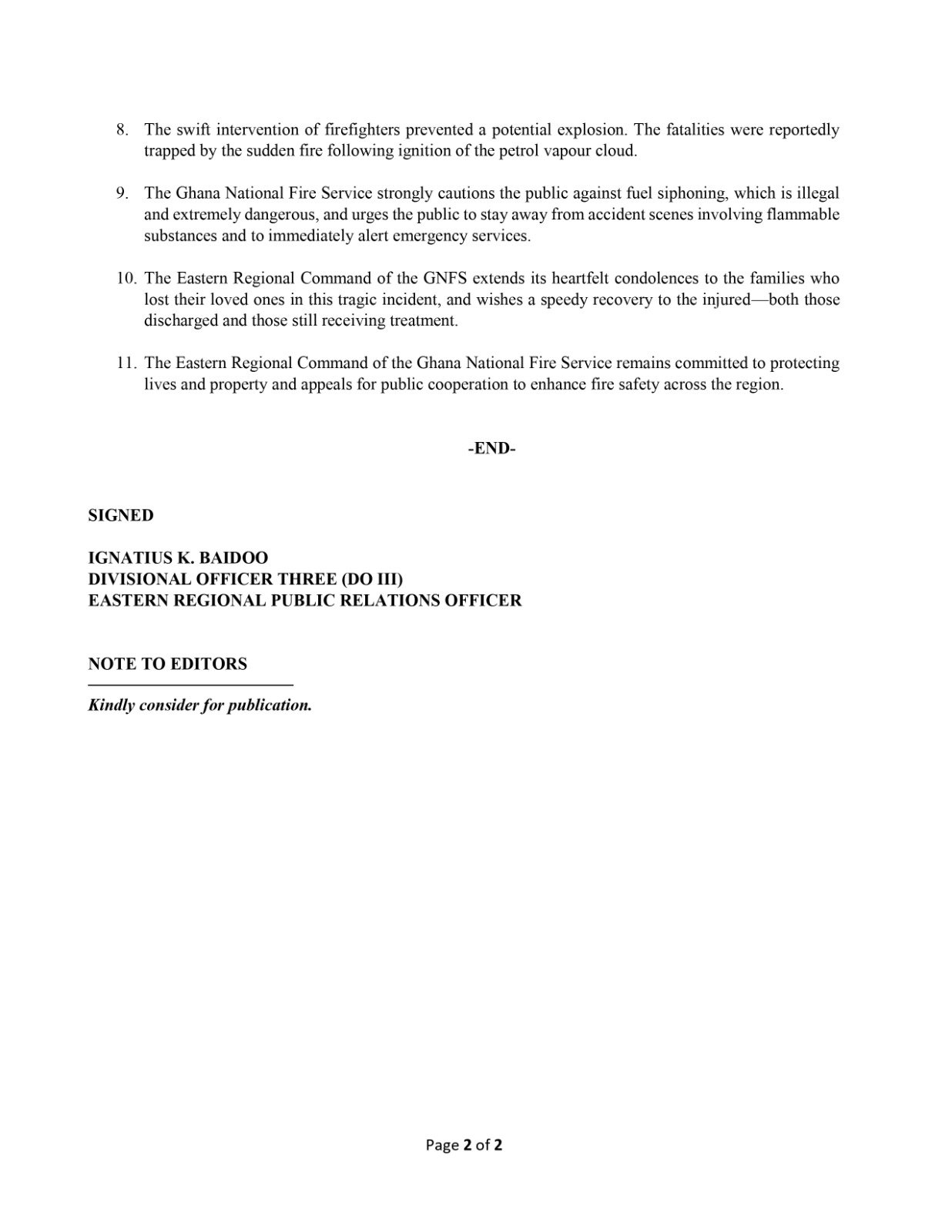 GNFS confirms six deaths, seven injured in Accra-Nsawam highway petrol tanker fire