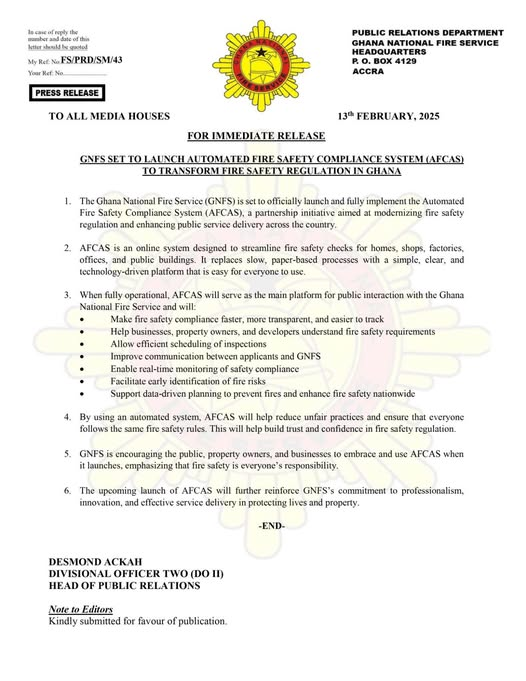 GNFS to launch automated fire safety compliance system to modernise regulation GNFS to launch automated fire safety compliance system to modernise regulation
