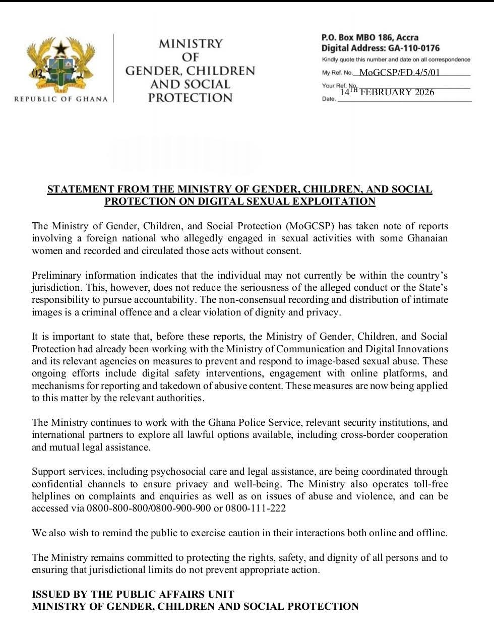 Ministry of Gender investigates alleged sharing of intimate videos by foreign national Ministry of Gender investigates alleged sharing of intimate videos by foreign national