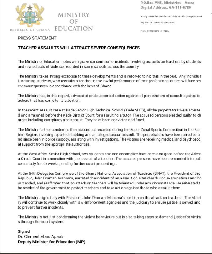 Education Ministry warns of severe consequences for assault on teachers Education Ministry warns of severe consequences for assault on teachers