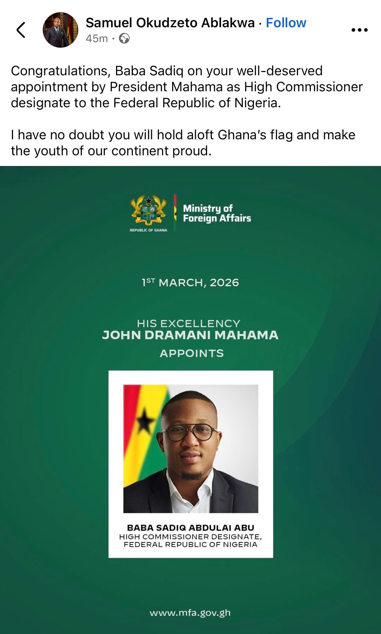Five facts about Baba Sadiq, Ghana’s High Commissioner Designate to Nigeria