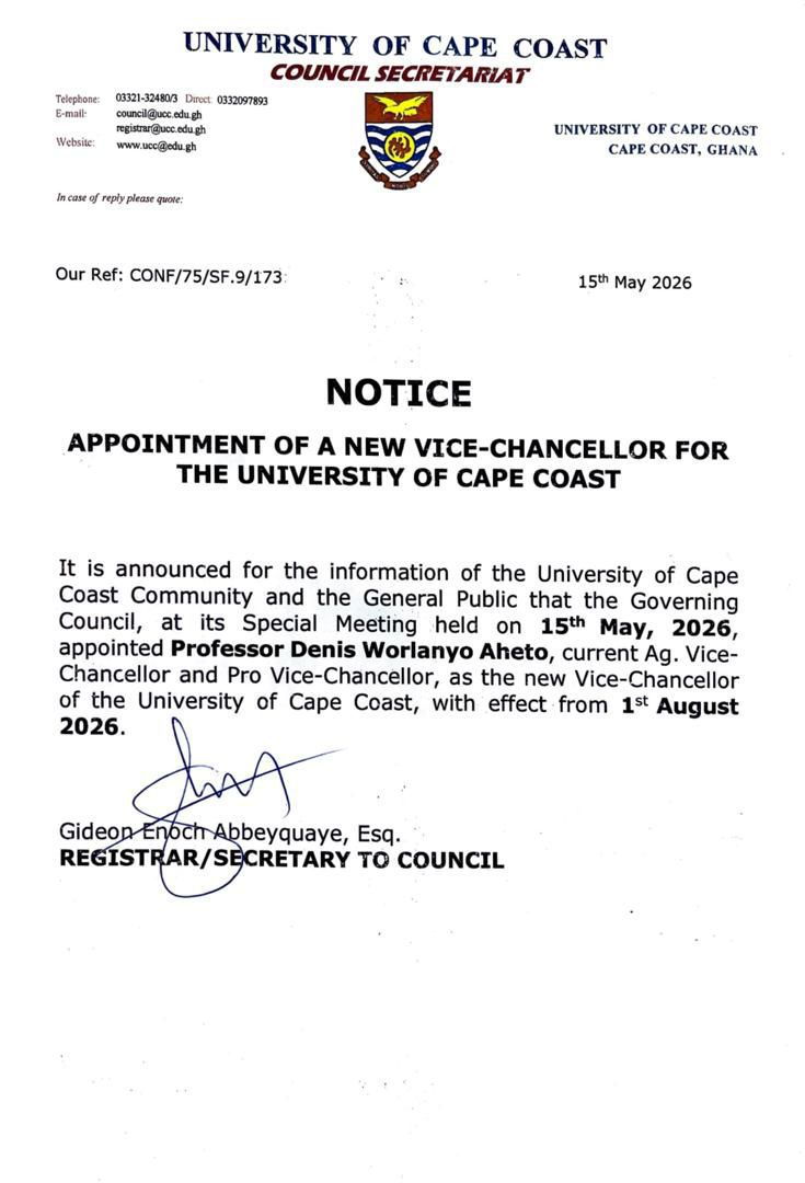 University of Cape Coast appoints Prof. Denis Aheto as new Vice-Chancellor University of Cape Coast appoints Prof. Denis Aheto as new Vice-Chancellor