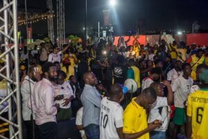 A section of fans watching the game at one of the viewing centres