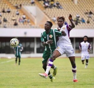 A scene from the Karela United versus Hearts match on Saturday