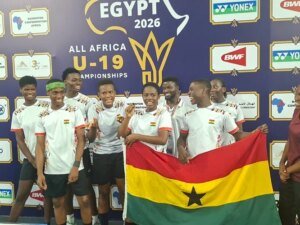 Members of the Golden Shuttlers celebrating their victory over the Egyptians