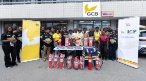 Representatives of the GCB Bank staff handing over the equipment to the hospital staff