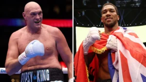 Tyson Fury left and Anthony Joshua