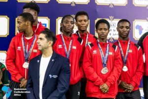 Members of the Golden Shuttlers after receiving their medals