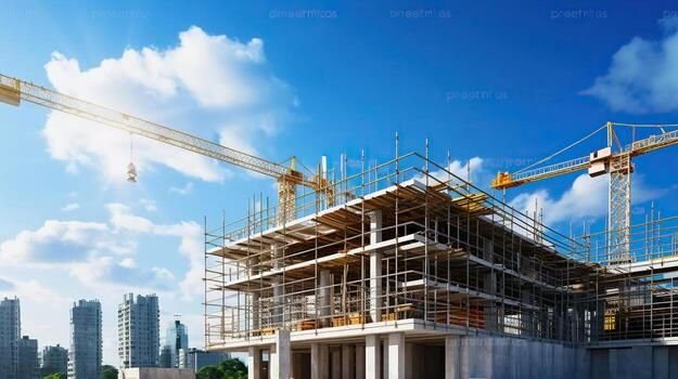 construction of new building with reinforced concrete floors construction of modern design architect